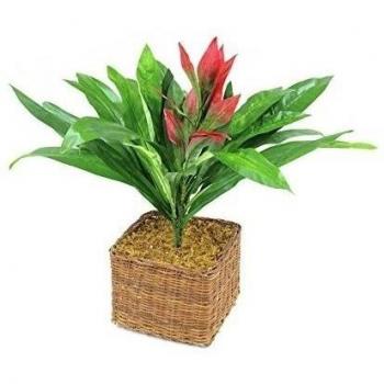 Guzmania artificial en vareta con flor roja, 25 hojas, 50 cm - mata / planta sintética - artplants