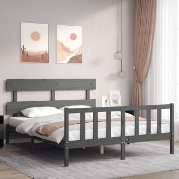 Cama redonda king size gris de madera maciza con cabecera Vidaxl