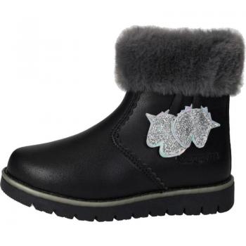 Botines para niña CONGUITOS COSH113022 en color negro con pelo arriba, diseño de 2 unicornios y cierre con cremallera
