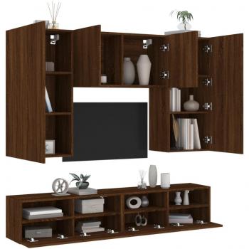 Muebles de TV de pared 5 piezas de madera de roble marrón multicapa