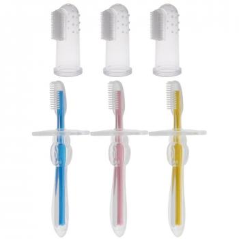 PChero 3pcs Cepillo Primi de dientes de silicona + 3pcs Cepillo de Dientes de Dedo Masaje Oral de Bebé, juego de cepillo para padres y niños