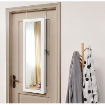 LED Light Mirror Jewelry Cabinet - Wall- or Door-Mounted - White, MDF Board, LED Lights, Mirrored, Jewelry Storage