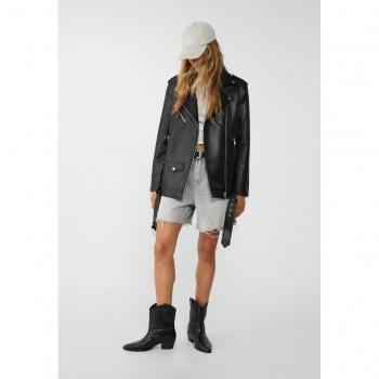 Oversized Black Faux Leather Biker Jacket M