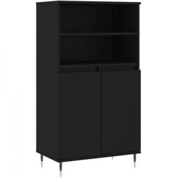 Aparador alto de madera contrachapada negro 60x36x110 cm, mueble de almacenaje para salón, buffet y armario auxiliar