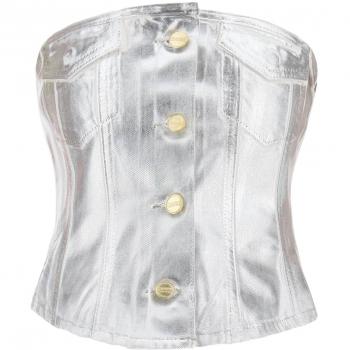 Ganni Bustier Top in Foil Denim - Size 34 - Silver