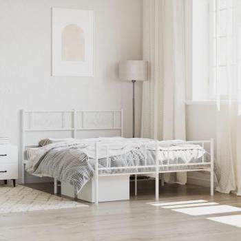 White Metal Bed Frame with Headboard and Footboard 135x190 cm