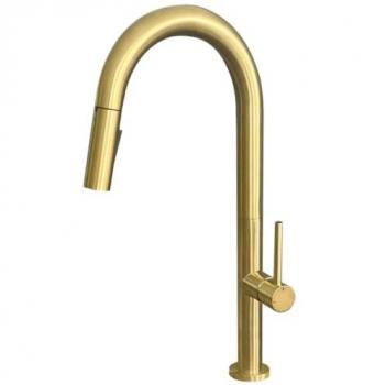 Mezclador de lavabo Portofino con teleducha en oro cepillado - Essebagno