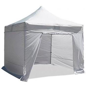 INTEROUGE 3X3m Carpa Plegable de Poliéster Recubierta con PVC Revestimiento de 300 g / m² con Tubo de Aluminio 40mm + 4 Paredes Laterales Blanco