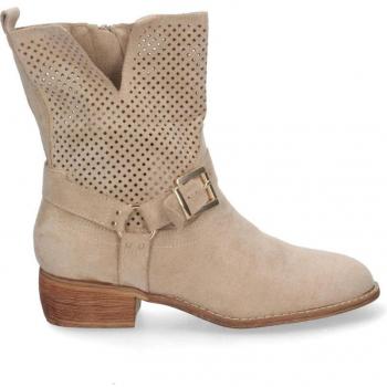 Botines planos cómodos calado en caña mujer color beige A-3016