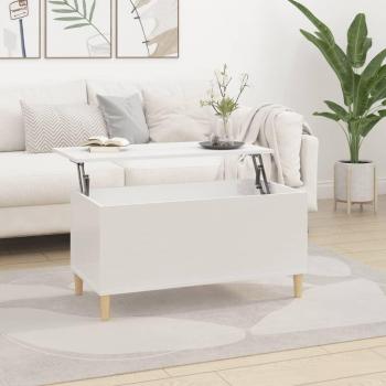 Mesa de centro de salón blanca pulida 90x44,5x45 cm de madera multicapa con acabado brillante