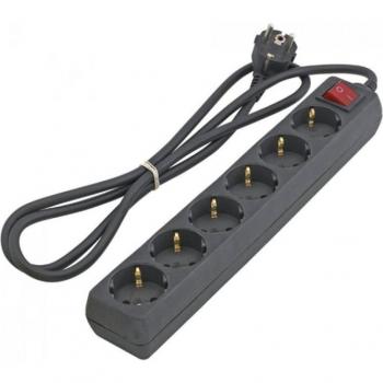 Regleta 6 Tomas Schuko con Interruptor 1.5m Negro