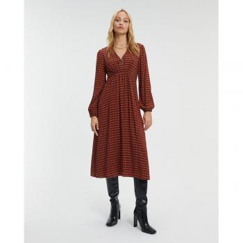 Paz Torras - Vestido midi estampado de manga larga y escote pico sin forro