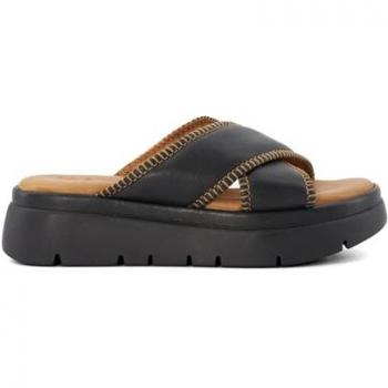 Dune London Women's Litch Black Leather Contrast Stitch Flatform Sandals - Size UK 3