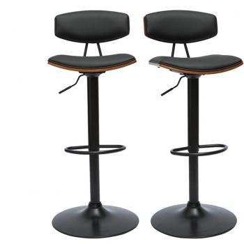 Set de 2 taburetes de cocina regulables en altura, diseño moderno, color negro con madera oscura, modelo Vasco