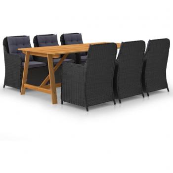 Juego de comedor para jardín de 7 piezas negro