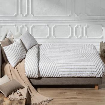 Colcha jacquard dibujo geométrico hexágono beige Manterol para cama de 180 cm
