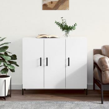 Aparador de madera de ingeniería 90x34x80 cm, mueble de almacenaje de salón, buffet para salón, armario auxiliar, armario de almacenamiento en blanco brillo
