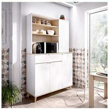 Mueble de Cocina Auxiliar 4 Puertas y Cajón Cheuf Natural/Blanco 120 x 40 x 191 cm