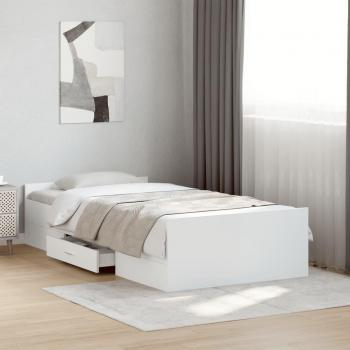 Cama con cajones de madera multicapa blanca 90x190 cm