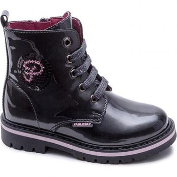 Botas de niña Pablosky de piel gris con cordones 413958