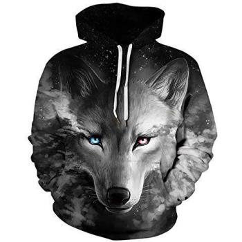 Goodstoworld Wolf Grey 3D Hoodie Mens Hoodie Pullover Mujeres Hoodies Sudadera Jumper Fleece Forro de Felpa Hombre Adulto Ladies M