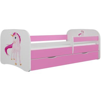 Cama Infantil Unicornio Rosa con Somieres y Barrera de Seguridad Extraíble 70x140 cm