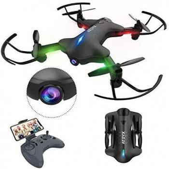 ATOYX Drone con Cámara, 720 HD Drone Plegable con App WiFi FPV , Altitud Hold, Modo sin Cabeza, Una Tecla de Despegue y Aterrizaje de Gravedad RTF, Mejor Regalo,AT-146
