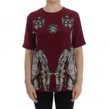 Dolce & Gabbana Red Knight Print Silk Blouse T-shirt - IT42|M
