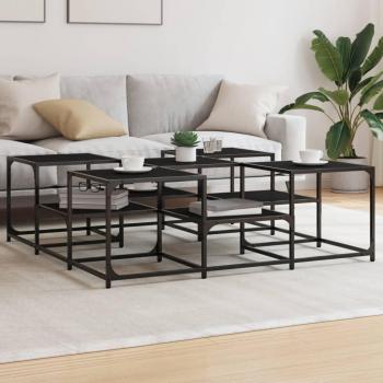Mesa de centro de madera de ingeniería 121x121x40 cm en color negro, Roble Sonoma y Roble ahumado, ideal para salón o comedor, también conocida como mesita auxiliar o mesa de café