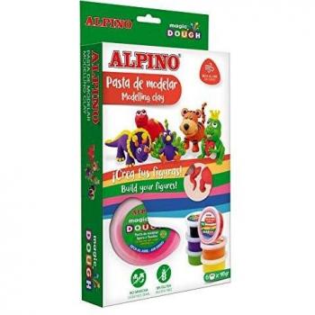 Pasta para Modelar Alpino Magic Dough -6 Botes de Colores - Pasta de modelar para manualidades niños - No Mancha, Pasta de Secado al Aire, Incuye Folleto - Sin Gluten