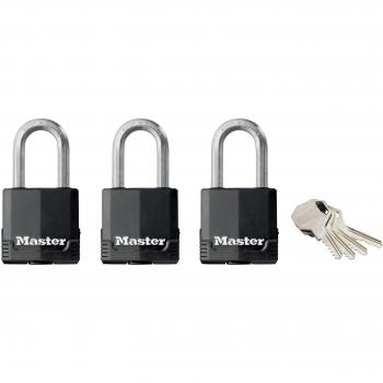 MASTER LOCK Candado Alta Seguridad [Llaves] [Acero Laminado y Antióxido] [Exterior] [Arco M] [Lote de 3] M115EURTRILF - Ideal para Portales, Garages, Sótanos
