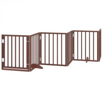 vidaXL Dog Gate with Door Foldable 6 Panels Brown 300 cm Poplar Wood