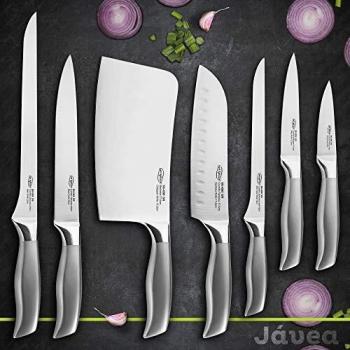 San Ignacio PK2520 Colección Jávea Set de Corte: juego de cuchillos de cocina: Hacha de cocina, Cuchillos Jamoneros de 16 y 25 cm, Fileteador, Asiático, Multiusos y Pelador - acero inoxidable