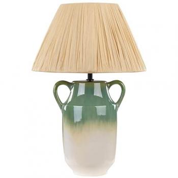 Lámpara de mesa de cerámica verde y blanca 53 cm con pantalla cónica de papel natural Limones
