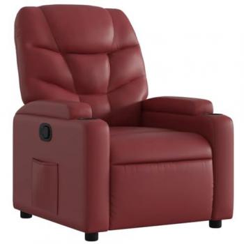 Sillón Reclinable de Cuero Sintético Rojo Tinto con Respaldo y Reposabrazos para Televisión y Descanso, Ideal para Salón