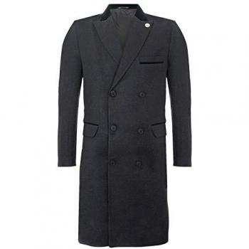 TruClothing Men's 3/4 Charcoal Double Breasted Wool Crombie Overcoat - Peaky Blinders Style, Size 40