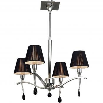 Lámpara colgante Siena redonda 4 bombillas E14, cromo pulido con pantalla negra y cristal negro
