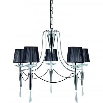 Lámpara colgante Duquesa en cromo y cristal con 5 pantallas negras, diseño de varios brazos, 5 luces G9