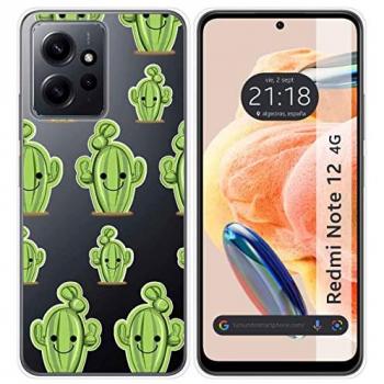 Funda Silicona Transparente para Xiaomi Redmi Note 12 4G con Diseño de Cactus y Dibujos