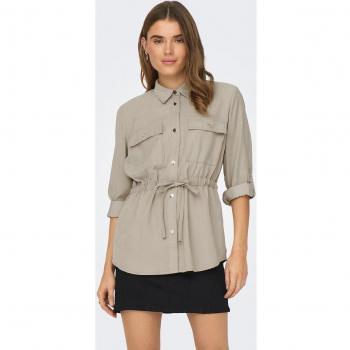Only Women's Adjustable Utility Jacket with Front Pockets - Aris Life Beige Pure Cashmere