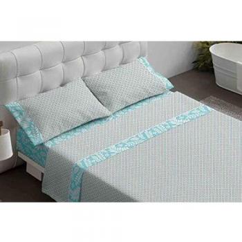 Burrito Blanco Juego de Sábanas 476 con un Diseño de una Pequeña Geometría para Cama Individual de 105x190 hasta 105x200 cm/Juego de Cama 105, Color Agua