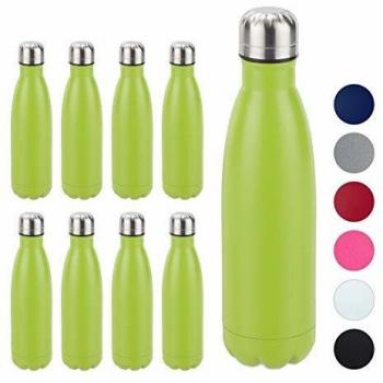 Pack de 9 Botellas Isotérmicas Inoxidable 0,5 Litros para Agua Fría y Caliente, Verde