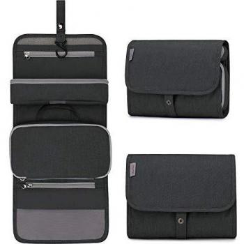 Wind Took Neceser de Hombre y Mujer Bolsa de Aseo Colgante Organizador Cosmético Resistente al Agua Plegable Neceser para Vacaciones Viajes de Negocios Gris Oscuro