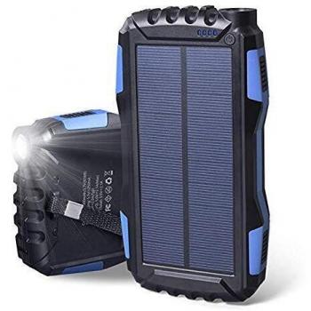 Soluser Cargador Solar Portátil con 25000mAh, Batería Externa Solar Batería de Emergencia Cargador Solar con 2 Puertos USB y Fuerte Antorcha LED para Smartphones Samsung iPhone y Tablet