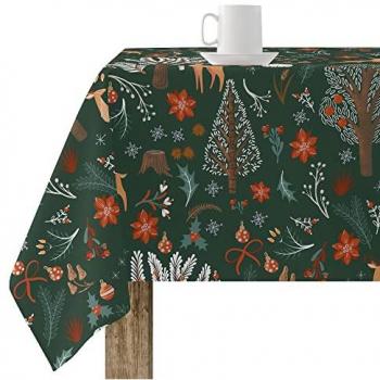 Mantel Resinado Antimanchas Merry Christmas - 100% algodón - Impermeable para la mesa de la cocina y comedor - 300x140 cm