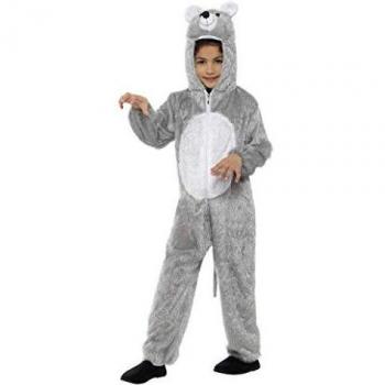 Smiffys-48190 Disfraz de ratón, Mediano, Incluye Enterizo con Capucha, Color Gris, S-Edad 4-6 años