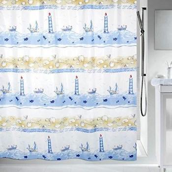 Spirella colección Nave, Cortina de Ducha Textil 180 x 200, 100% Polyester, Azul, poliéster, Multicolor