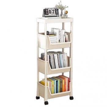 Joybos - Estante de Almacenamiento Móvil de 4 Niveles con Ruedas - Organizador de Cocina Desmontable de Plástico Blanco con Freno