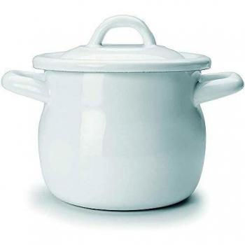 Mini Olla de Acero Esmaltado Blanco Ibili, 0.5L con Tapa, Diámetro 12cm