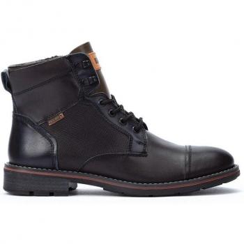 Botines de Piel York negro Pikolinos con cordones, cremallera lateral y plantilla extraíble